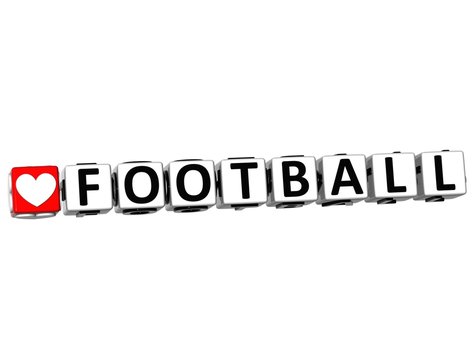 3D I Love Football Game Button Block text on white background