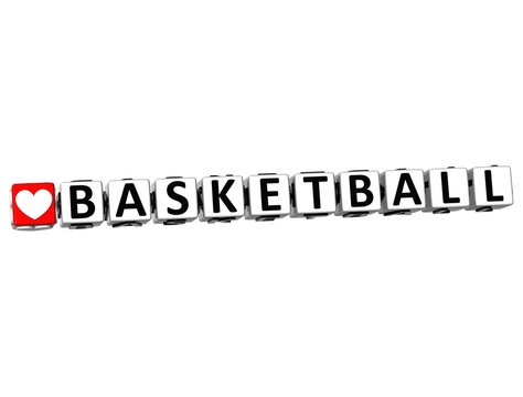 3D I Love Basketball Game Button Block text on white background