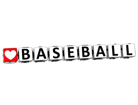 3D I Love Baseball Game Button Block text on white background