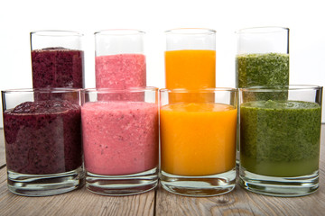 Four fruit, berry and vegetables healthy smoothies