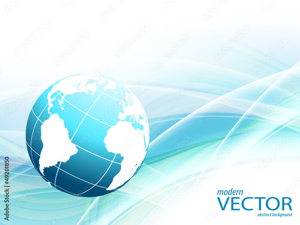 Poster vector wavy lines with copy space and globe. eps10