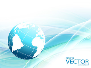 vector wavy lines with copy space and globe. eps10