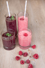 Fresh blueberry and raspberry smoothie drinks