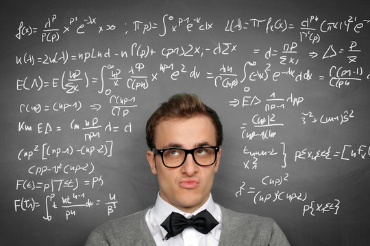 Man at the Blackboard with formulars