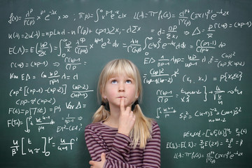 Schoolgirl at the Blackboard with Formulars