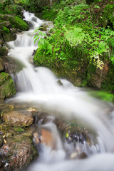 Fototapeta premium Long exposure photo of a mountain creek with cascades