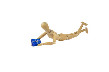 Wooden female doll in action