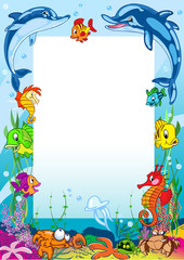 Naklejka premium Frame with various sea animals