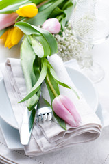 table setting with tulips