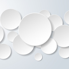 Abstract white paper circles on light blue background