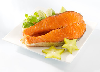 Salmon slice on a plate