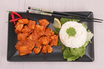 rice and chicken with red curry