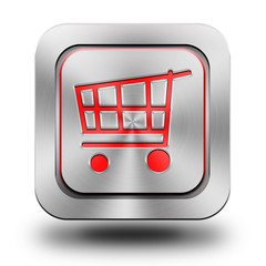 Shopping cart aluminum glossy icon, button - obrazy, fototapety, plakaty