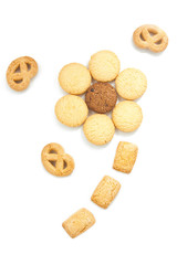 Sunflower with Butterfly, made from cookies, isolated on white