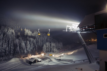 Ski lifts (gondolas) at night