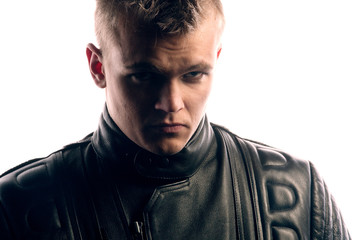 portrait of man in the motorcycle jacket