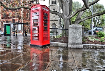 Rainy London - red telephone booth