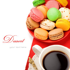 Colorful macaroons and coffee