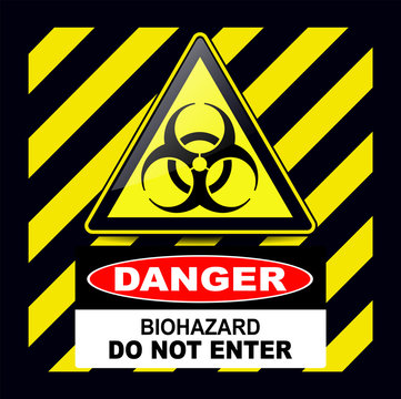 Biohazard, danger sign warning with stripes background