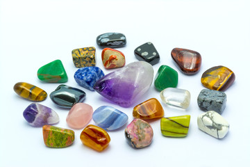 Colorful stones and minerals in white backgrounds