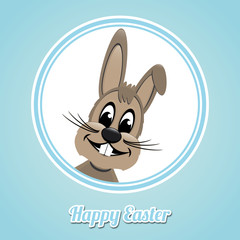 happy easter brown bunny on blue background
