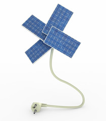 four solar panels like a flower over energy cable