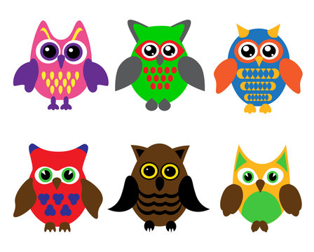 collection of cartoon owls