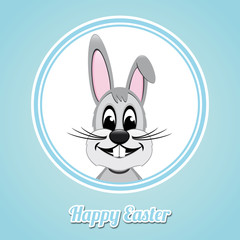 happy easter gray bunny on blue background