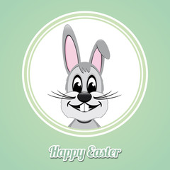 happy easter gray bunny on green background