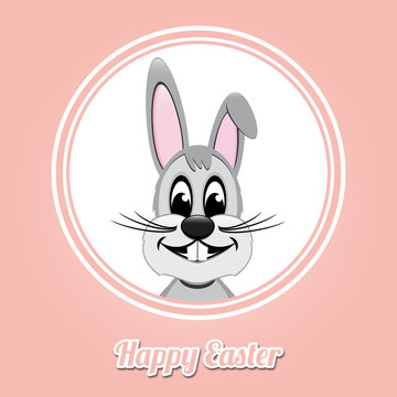 happy easter gray bunny on pink background