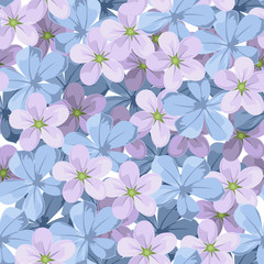 Seamless background with blue and purple flowers. Vector.