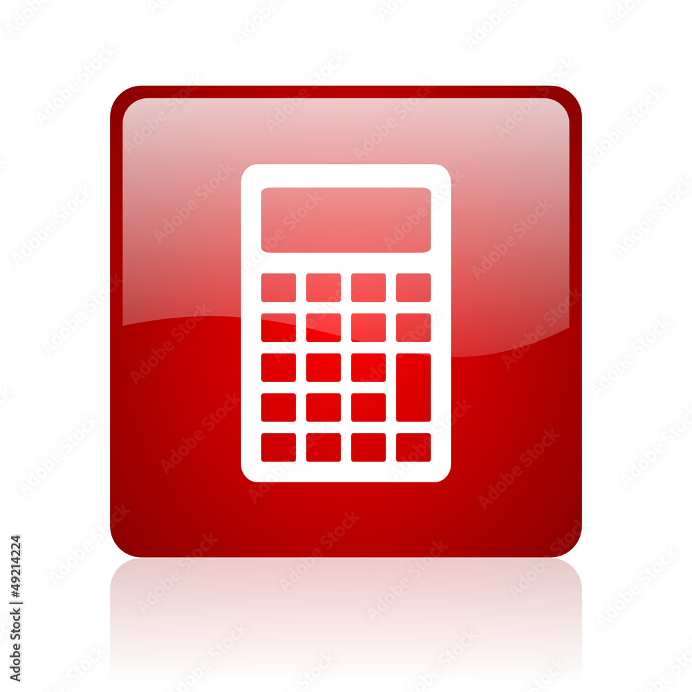 Poster calculator red square glossy web icon on white background