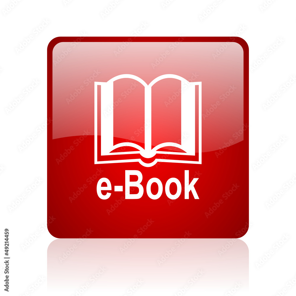 Aufkleber e-book red square glossy web icon on white background