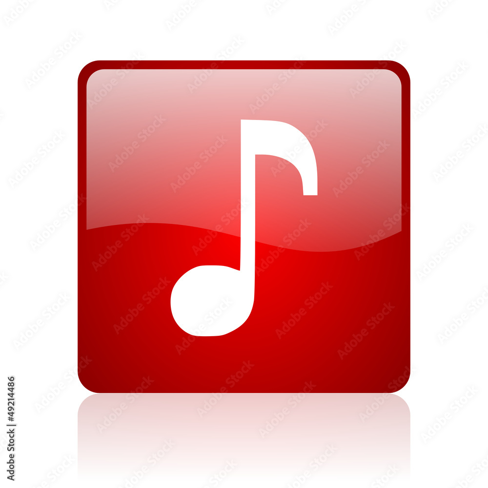 Poster music red square glossy web icon on white background