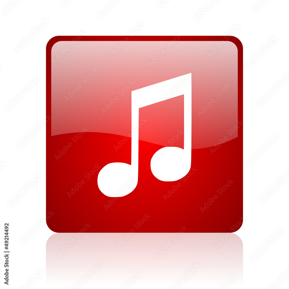 Poster music red square glossy web icon on white background