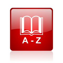 dictionary red square glossy web icon on white background