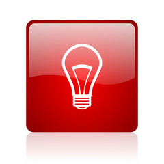 light bulb red square glossy web icon on white background