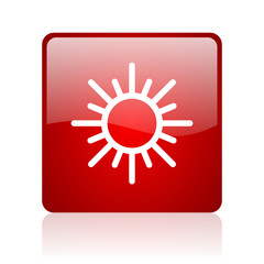 sun red square glossy web icon on white background