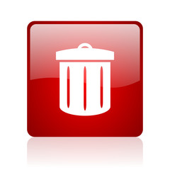 recycle red square glossy web icon on white background