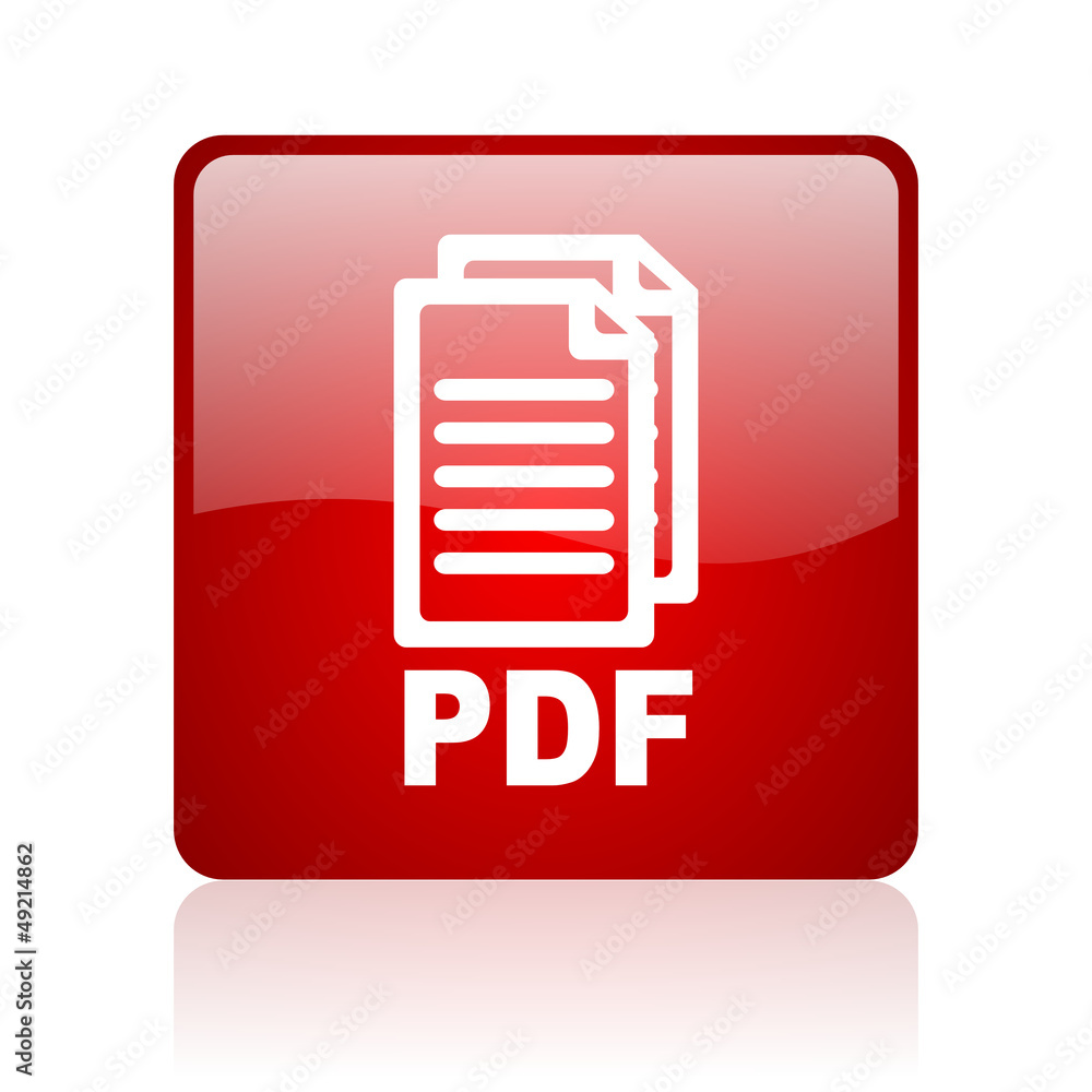 Poster pdf red square glossy web icon on white background
