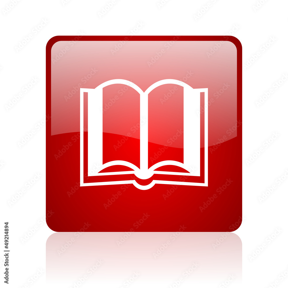 Poster book red square glossy web icon on white background