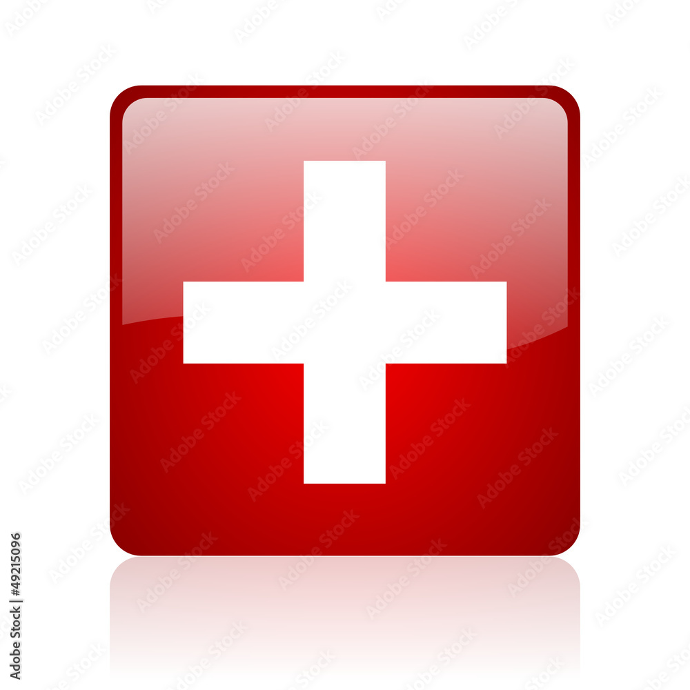 Aufkleber emergency red square glossy web icon on white background