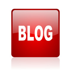 blog red square glossy web icon on white background
