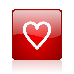heart red square glossy web icon on white background