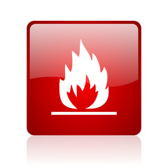 flames red square glossy web icon on white background