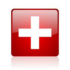 emergency red square glossy web icon on white background