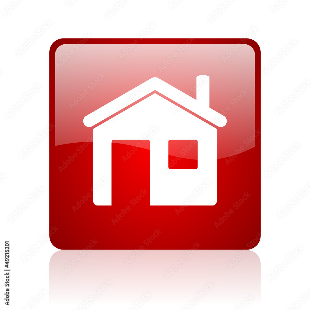 Aufkleber home red square glossy web icon on white background