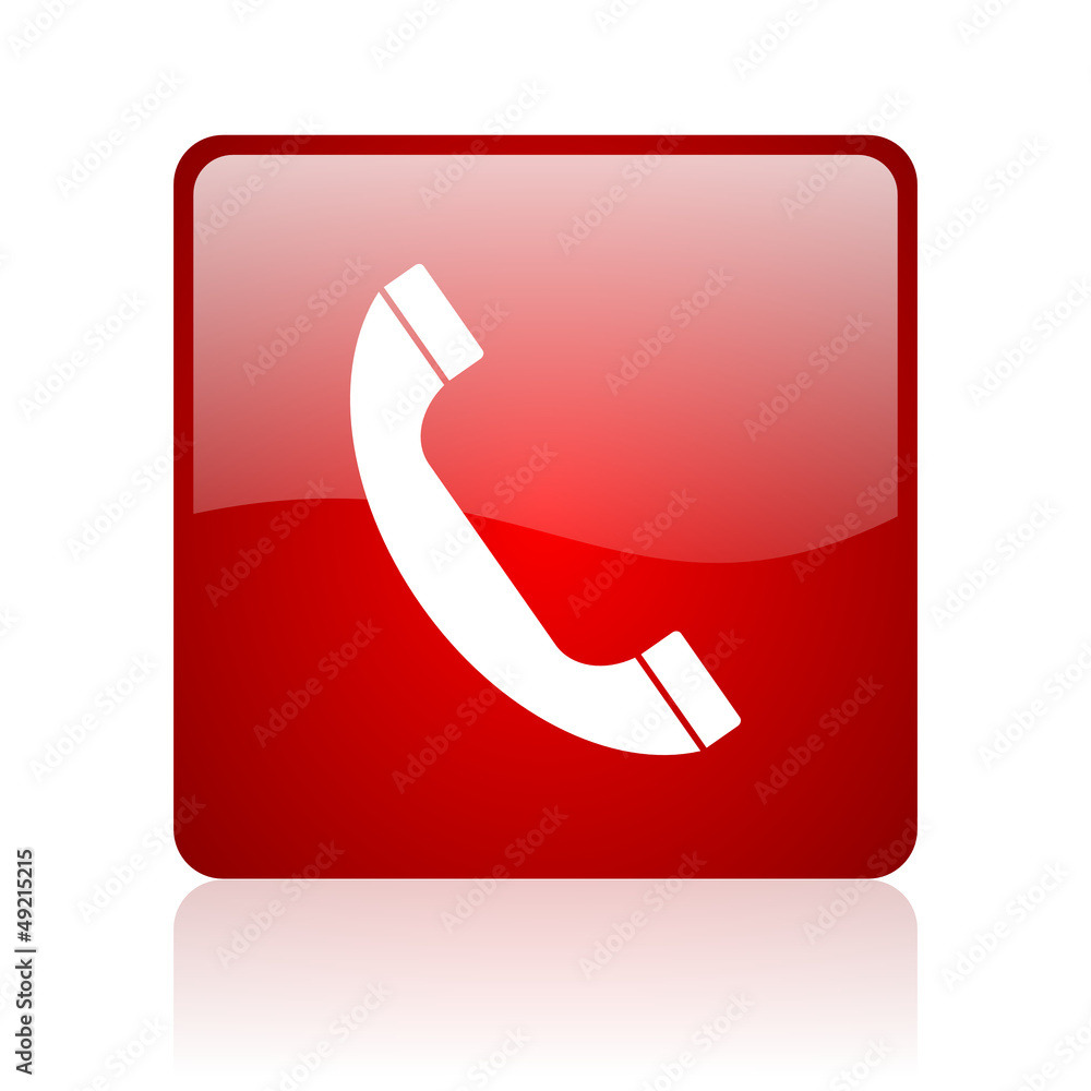 Poster phone red square glossy web icon on white background