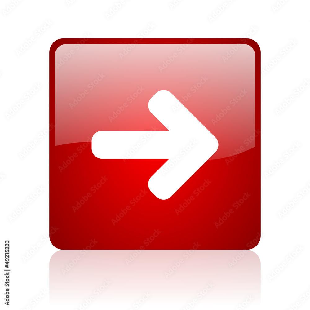 Poster arrow right red square glossy web icon on white background