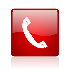 phone red square glossy web icon on white background